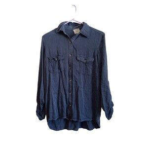 Harper Loose fit button down dark fade wash blue long sleeve